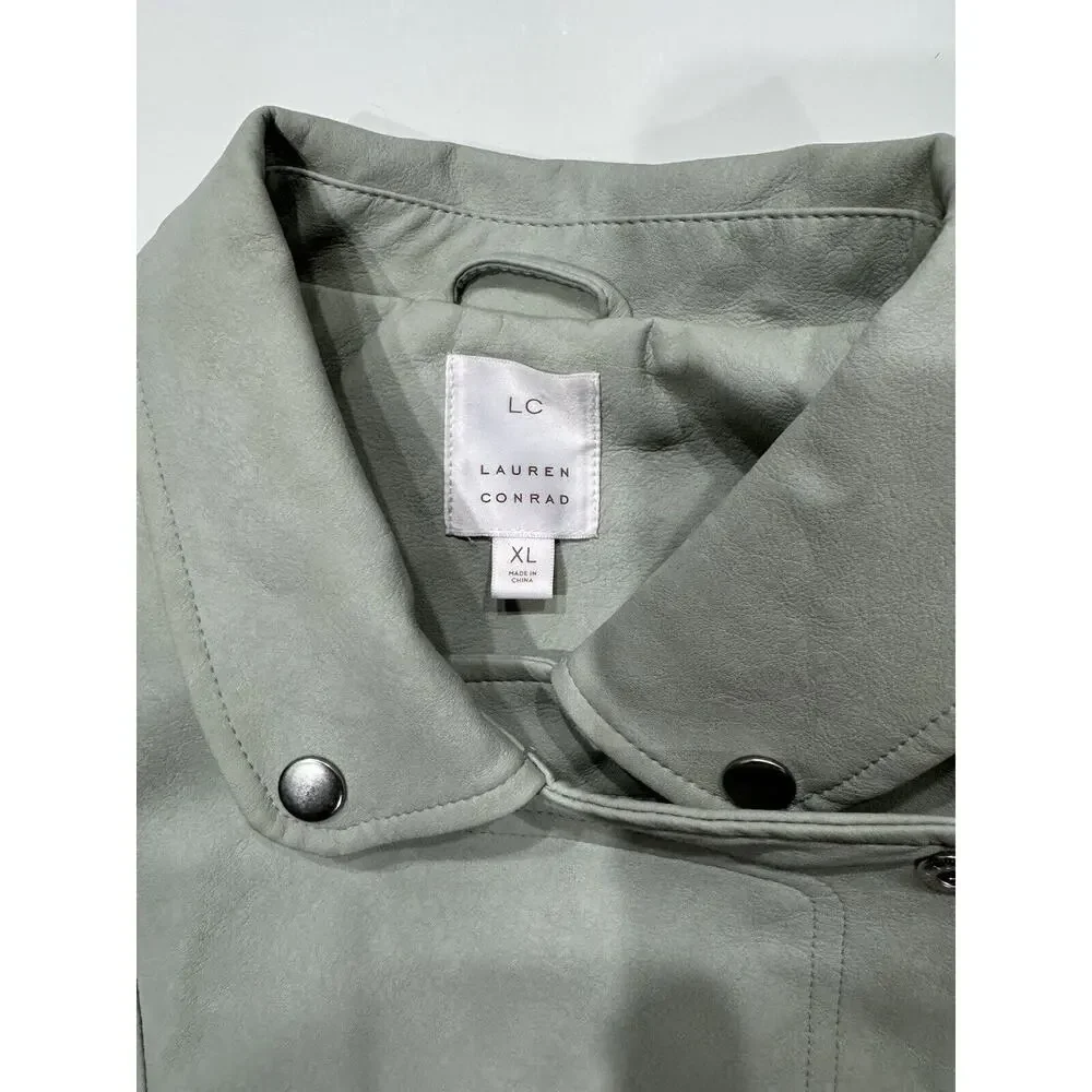 LC Lauren Conrad Faux Leather Moto Jacket Womens XL Blue Silver Asymmetrical Zip - Picture 3 of 4